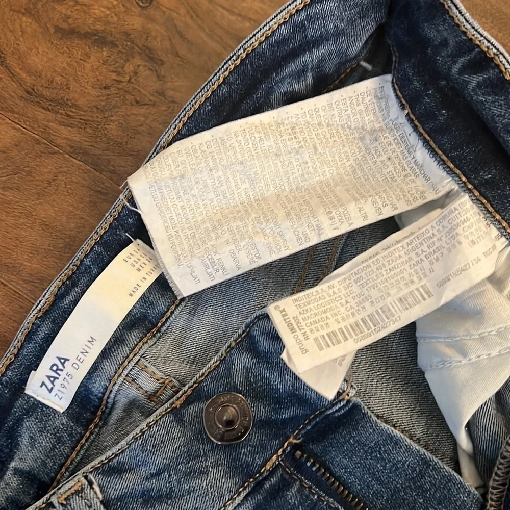 ZARA Z1975 Distressed Denim Jeans with Rhinestones Hem - Picture 5 of 12